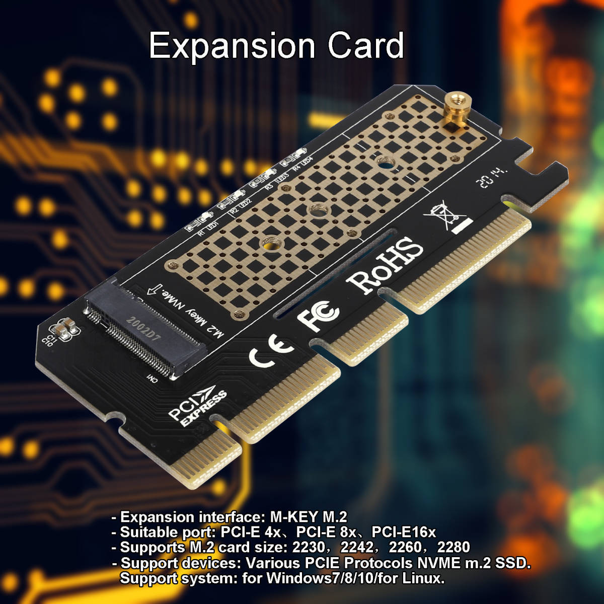 新品即決■送料無料 JMT LED付きM.2 NVMe SSD NGFF - PCIE 3.0 X16アダプター Mキー ライザーカード拡張PCI Express X4 X8 X16 2230-2280_画像1