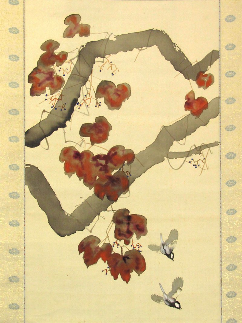 【GINZA絵画館】石崎光瑤　日本画「秋林飛禽」軸装・共箱・近代日本画巨匠の１点もの　Y56X0H0G9F3N1B_画像6