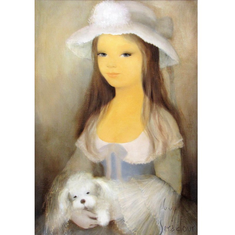 【GINZA絵画館】セラドゥール　油絵１０号「ヴェロニク」犬を抱く少女・フランス人気作家・１点もの　S06Z0C9X7Q8T5O_画像3