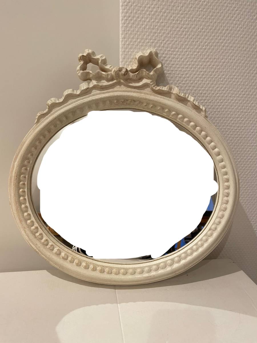 イタリア製　リボン　ミラー　鏡　マリーアントワネット　シャビーシック　フレンチシック　フランス　アイボリー_画像1