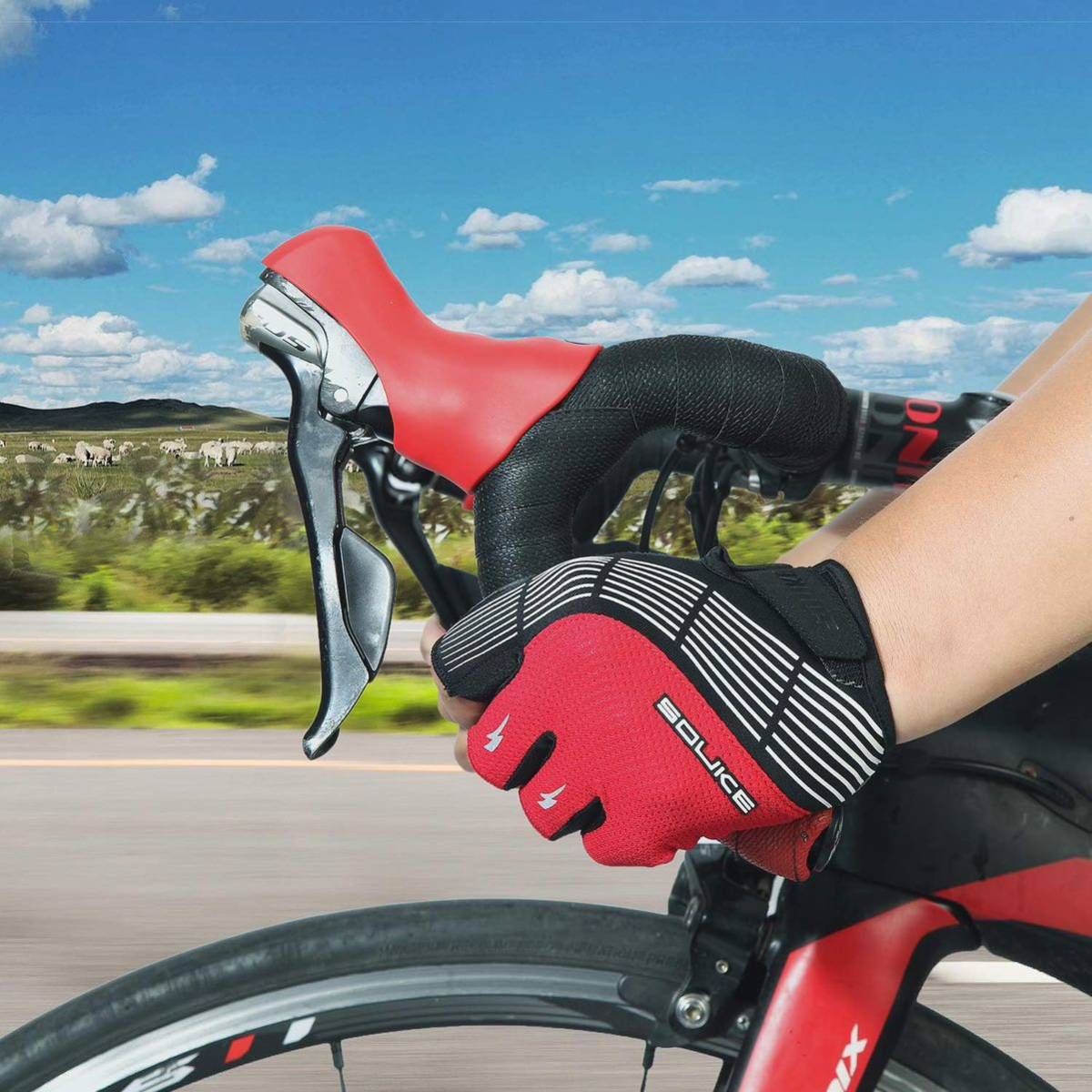 【送料無料】Souke Sportsサイクルグローブ メンズ 3Dパッド付 バイク 指切り 自転車手袋 サイクリンググローブ ロードバイク 《A98》