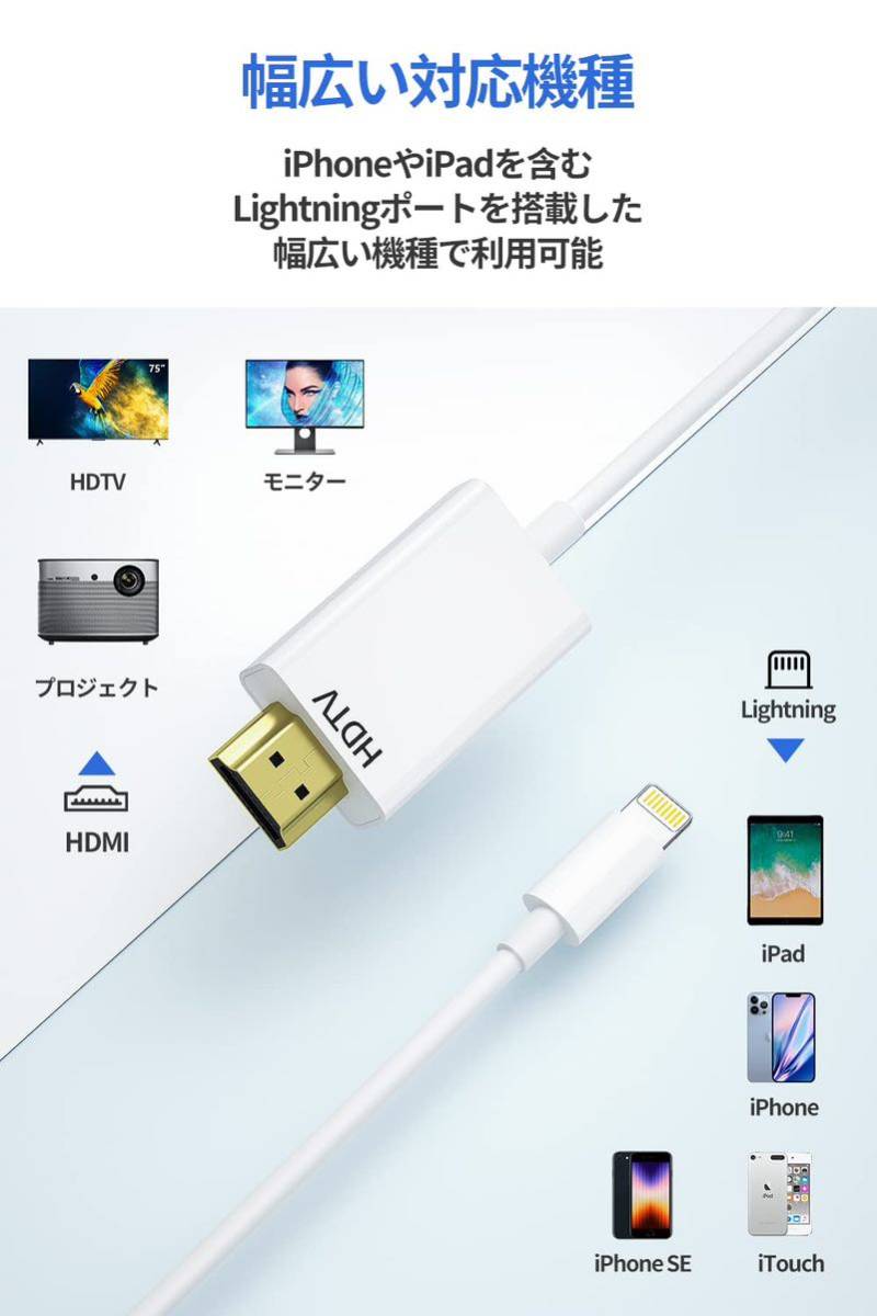 【送料無料】iPhone HDMI 変換アダプタ 1.5M ライトニング hdmi 変換ケーブル HDMI TV大画面 設定不要 1080P《A95》_画像5