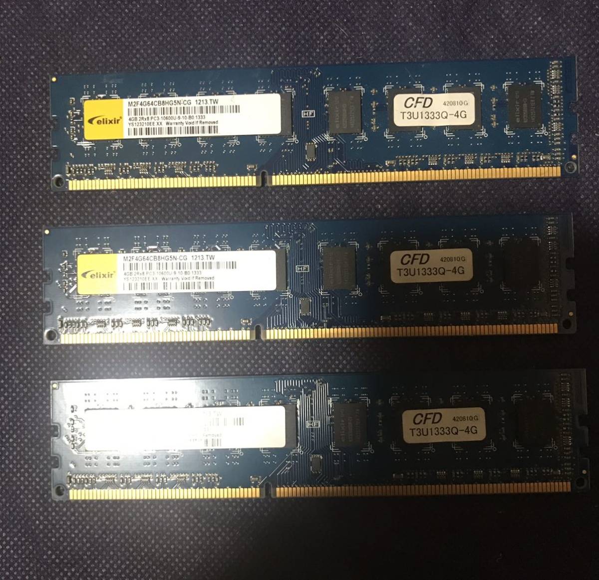 PC パソコン メモリ ジャンク CFD販売 elixir DDR3-1333 4GB×3枚セット=12GB T3U1333Q-4G×3枚=12GB クレーム・返品・交換できません!!_画像1