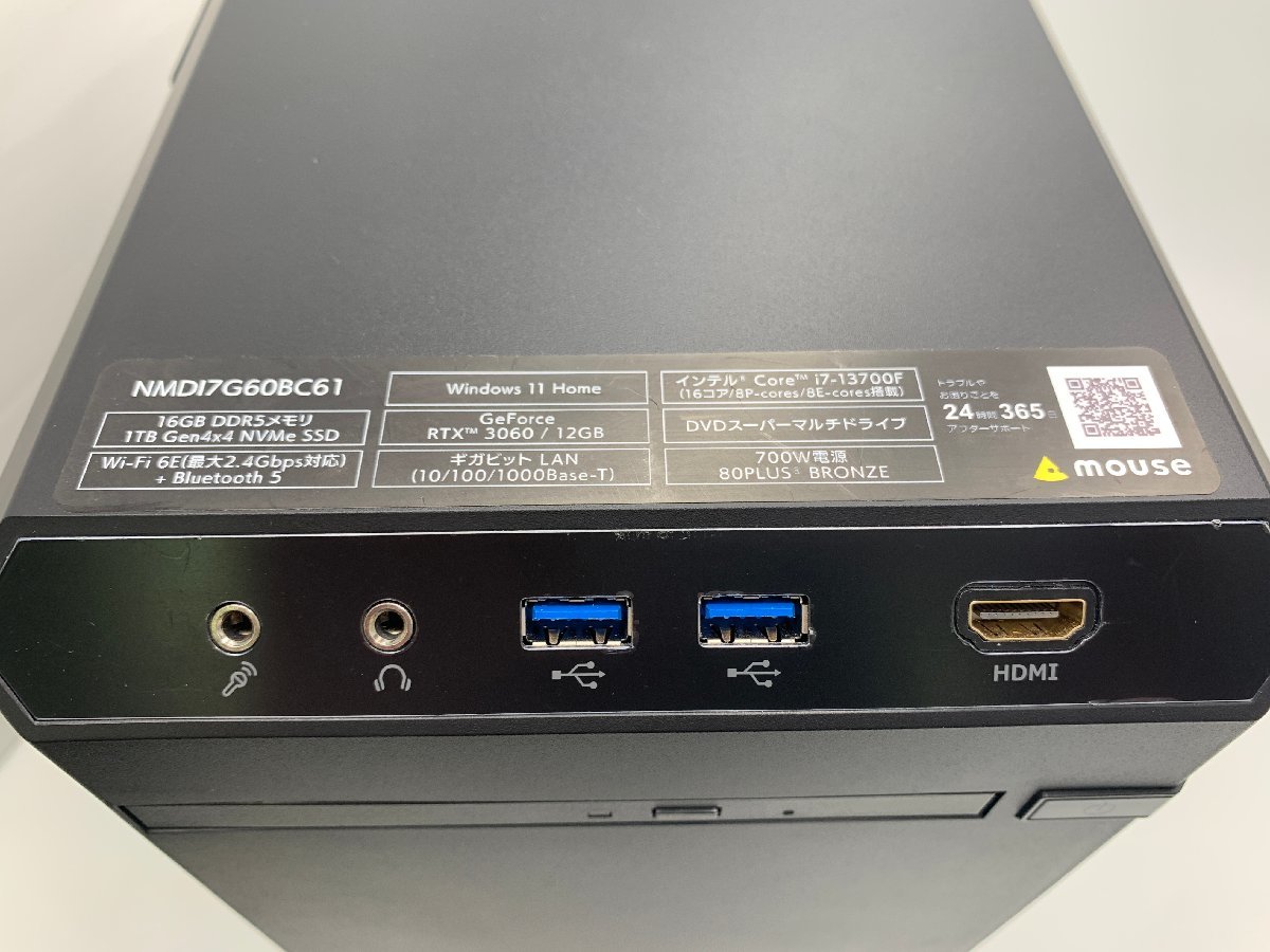 美品 マウスコンピュータ MouseComputer デスクトップPC ゲーミングPC Win11Home i7 13700F 16GB SSD1TB RTX3060 G-Tune NMDI7G60BC61_画像3