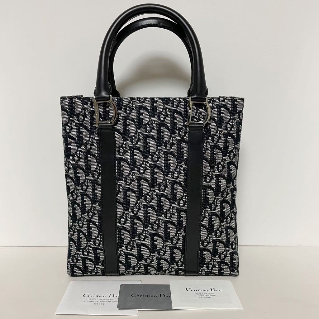 即決☆Christian Dior ディオール ミニ トートバッグ トロッター ブラック ハンドバッグ キャンバス レザー 未使用 美品_画像1