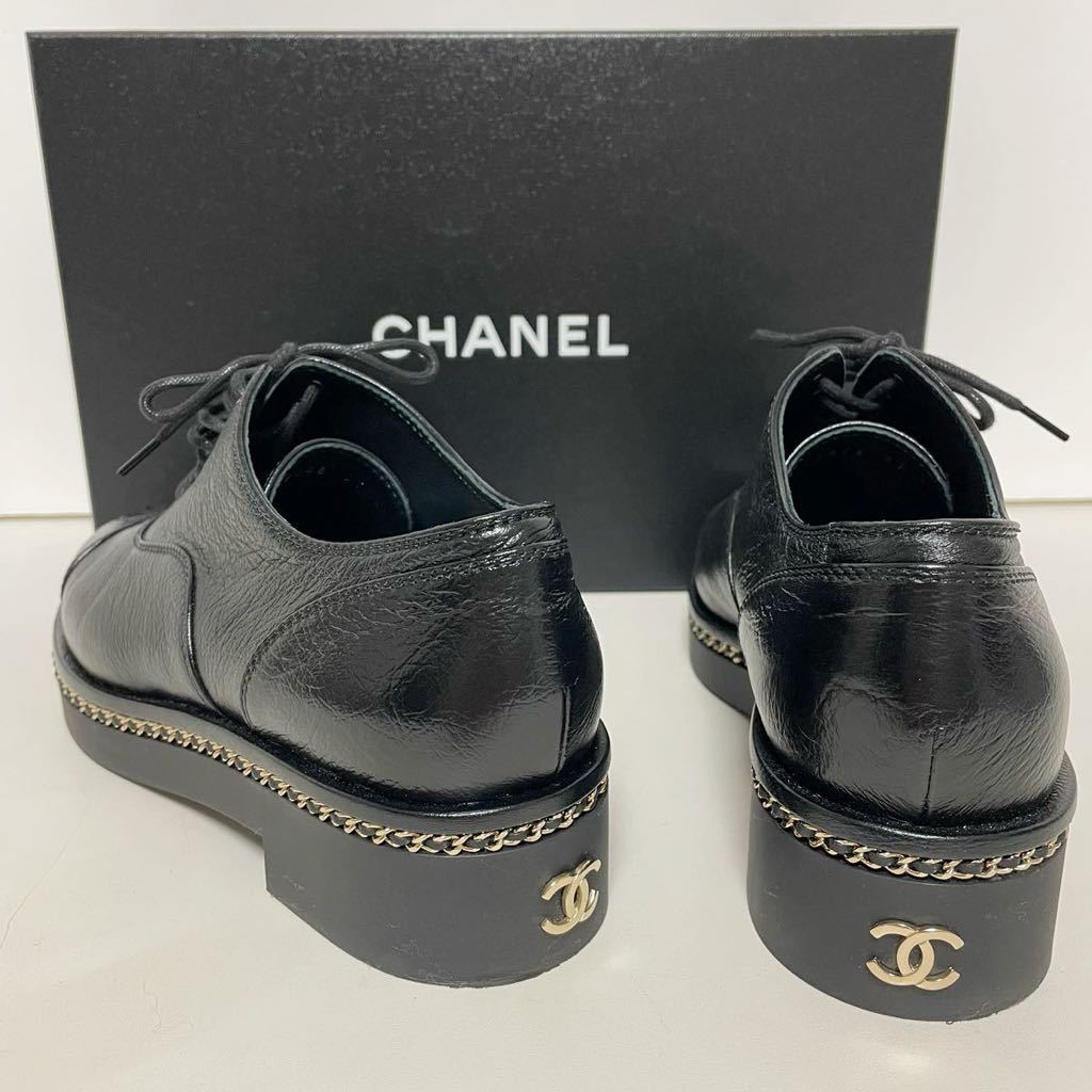 即決★CHANEL シャネル ソールチェーン ロゴ ココマーク レースアップシューズ レディース ブラック 37 1/2 24cm 超美品 レザー_画像2