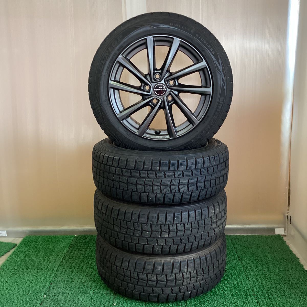 スタッドレス BMWミニ用社外アルミホイールセット 16×7J+52 112-5H 中古品4本【494】_画像1