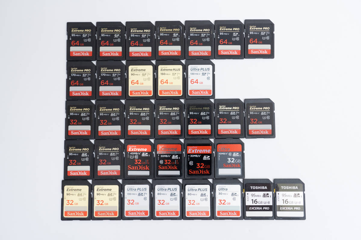 33枚セット Sandisk TOSHIBA 16GB 32GB 64GB 95MB/s 170MB/s SD SDカード Extreme PRO SDXC UHS-I V30 U3 デジカメ カメラ 記録カード_画像1