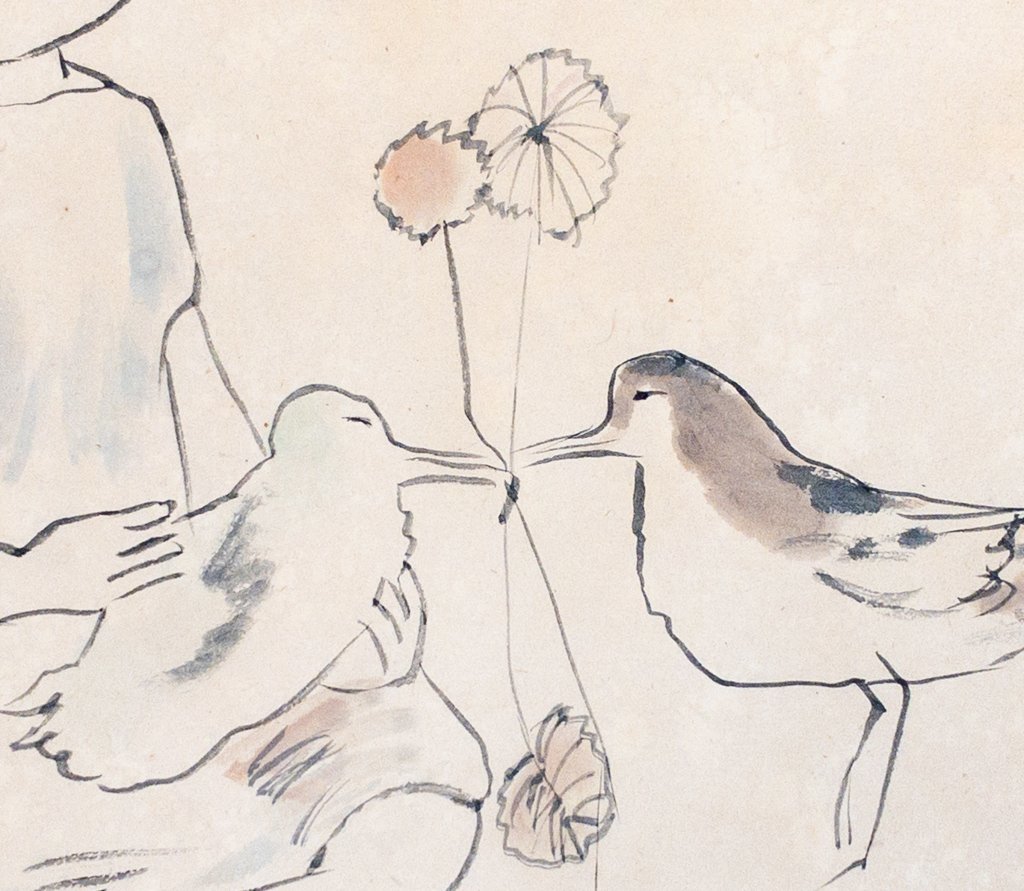 【SHIN】脇田和 「少女と鳥」 水彩画　直筆サイン　色彩の詩人　色紙　額装　抽象　希少_画像6