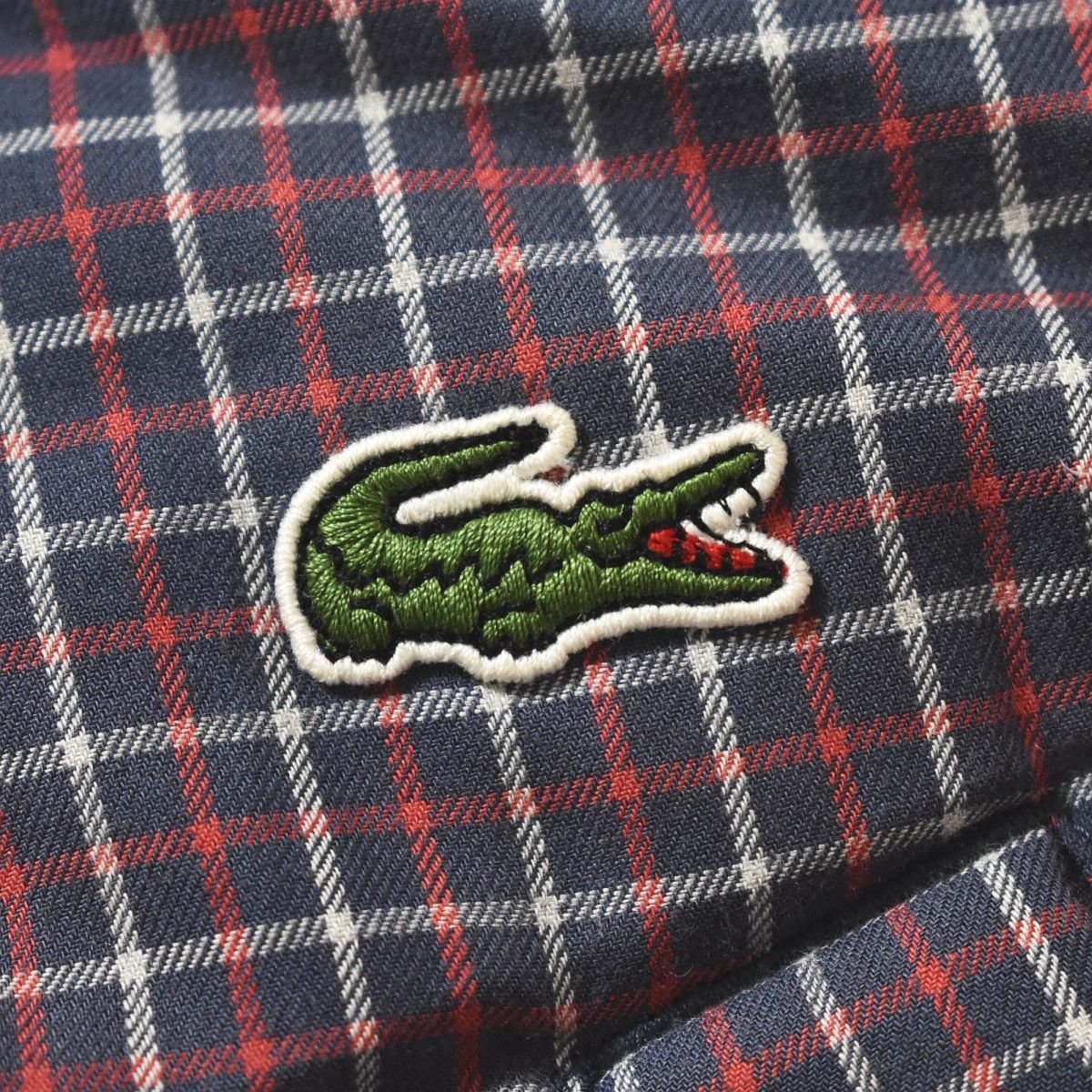 ★リバーシブル チェック裏 ラコステ LACOSTE 光沢 シャイニー タフタ フーデッド ダウン パーカ ベスト 50 ネイビー メンズ アウター★_画像7