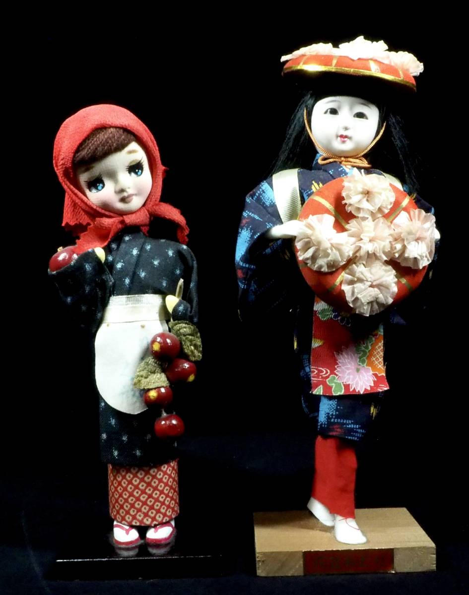 昭和レトロな雰囲気と可愛らしいお顔立ちのお人形 昭和レトロ郷土人形 りんご娘と花笠おどり 1980年代 青森県と山形県の郷土人形 FTO511