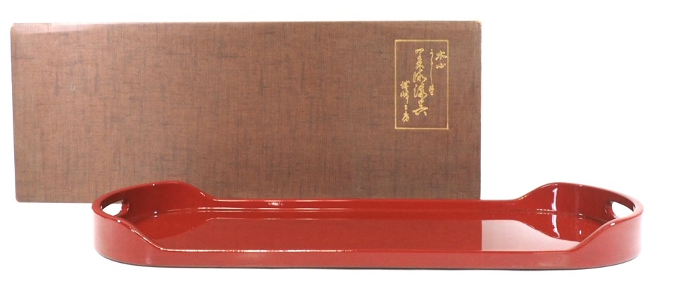 昭和ビンテージ 誠峰工房 コーヒートレー お盆 天然木加工 漆塗り 元箱付 1980年代 KTA511