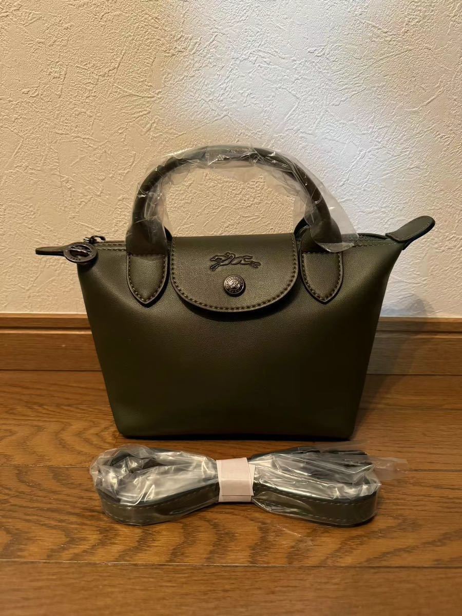 【新品】ロンシャン LONGCHAMP ル プリアージュ キュイール　XS トップハンドルバッグ ダークグリーン- レザー_画像1