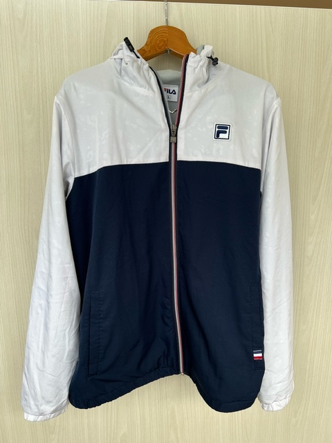 【菊水-9009】 FILA フィラ ジップアップパーカー トレーニングウェア Lサイズ レディース 白×紺/スポーツウェア/(S)_画像1