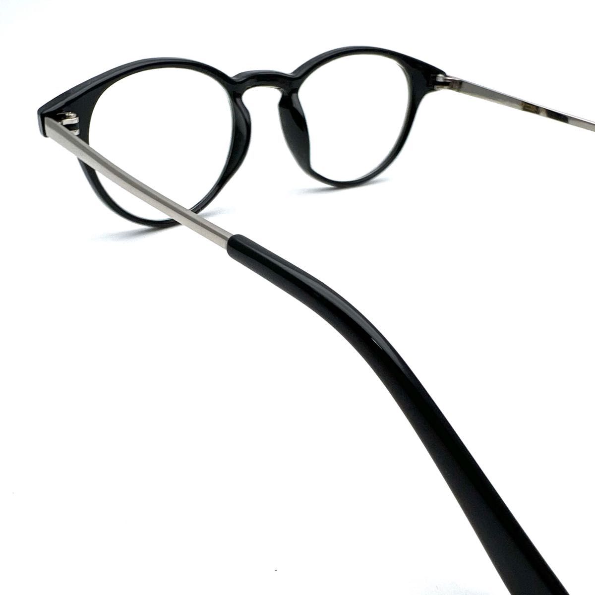 40代からの大人メガネ　シルバーテンプルがcoolな印象に　おしゃれな老眼鏡　ブルーライト、紫外線カット仕様　ケース付　ブラック