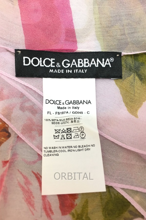 経堂) Dolce&Gabbana ドルチェ＆ガッバーナ バタフライ フラワー シルク大判ストール シアー スカーフ ピンク 美品_画像3