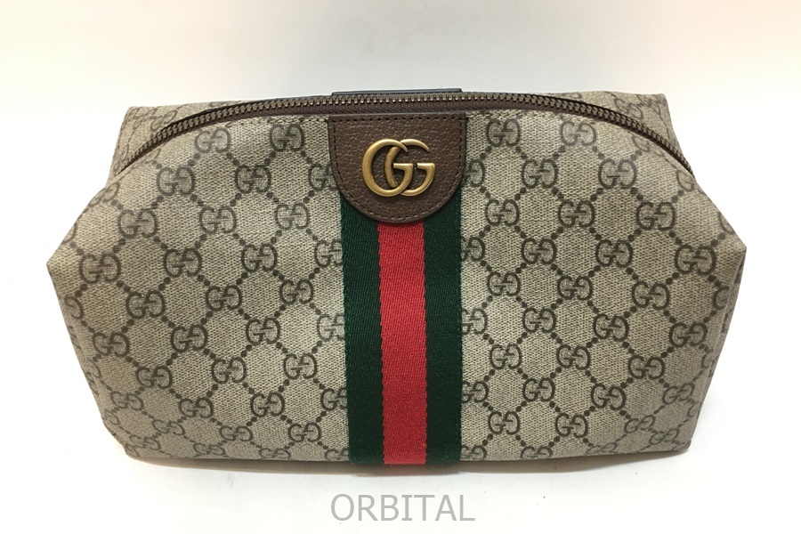 経堂) グッチ GUCCI ミディアムGG コスメティックケース ポーチ 578767 560440 グレー ブラウン系