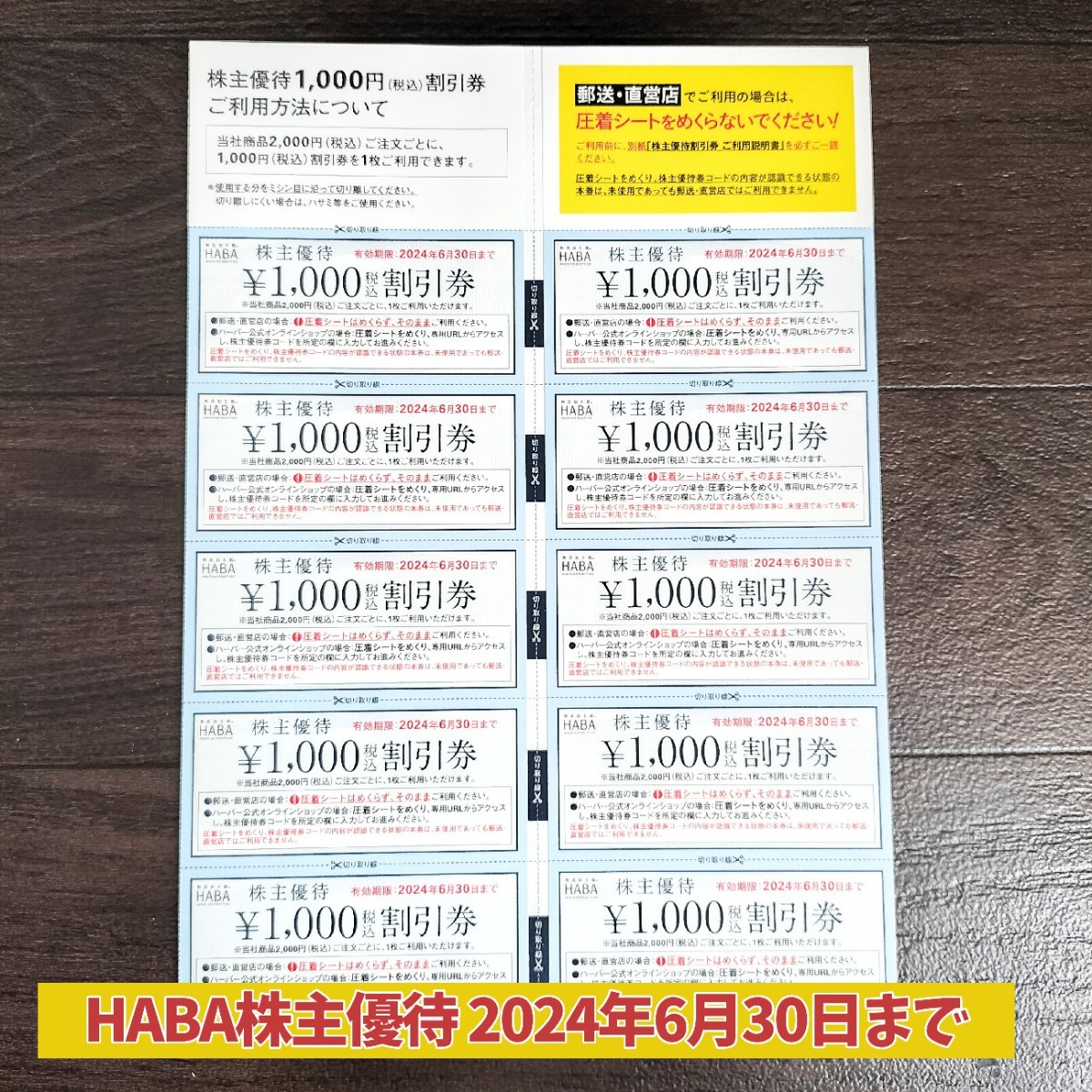【限定1名様】HABA ハーバー株主優待券 優待割引券 1万円分一式セット 2024年6月30日まで_画像1