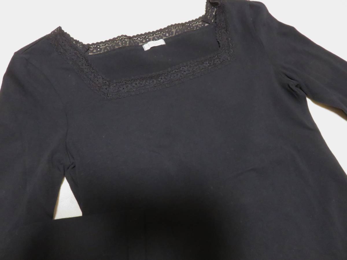 美品 ドゥ ファミリィ スクエアネック レース シャツ ブラック/黒 M 6528 カットソー インナー Tシャツ 日本製 ドゥファミリー DO!FAMILY_画像1