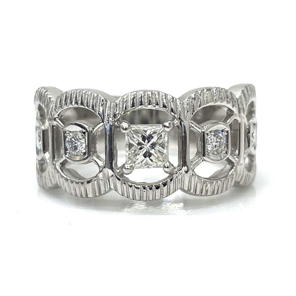 【感謝価格】 【中古】Pt900 ダイヤ アンティーク デザインリング 指輪 レディース 11号 ダイヤ0.25ct 0.15ct 10.9g ジュエリー プラチナ台