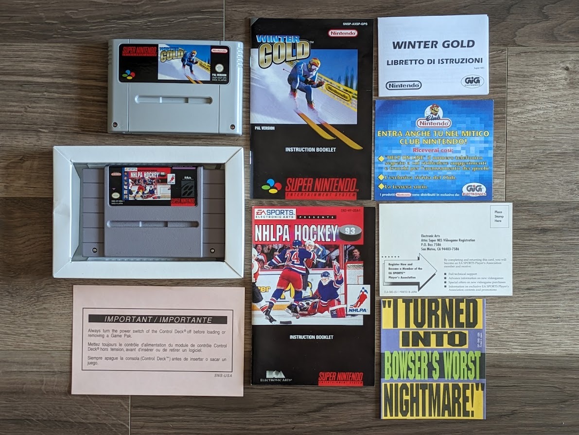 全4本 SUPER NES SNES 本体 FIGHTER STICK NHLPA HOCKEY 93 WINTER GOLD ファミコン 北米 FC レトロ ゲーム 任天堂