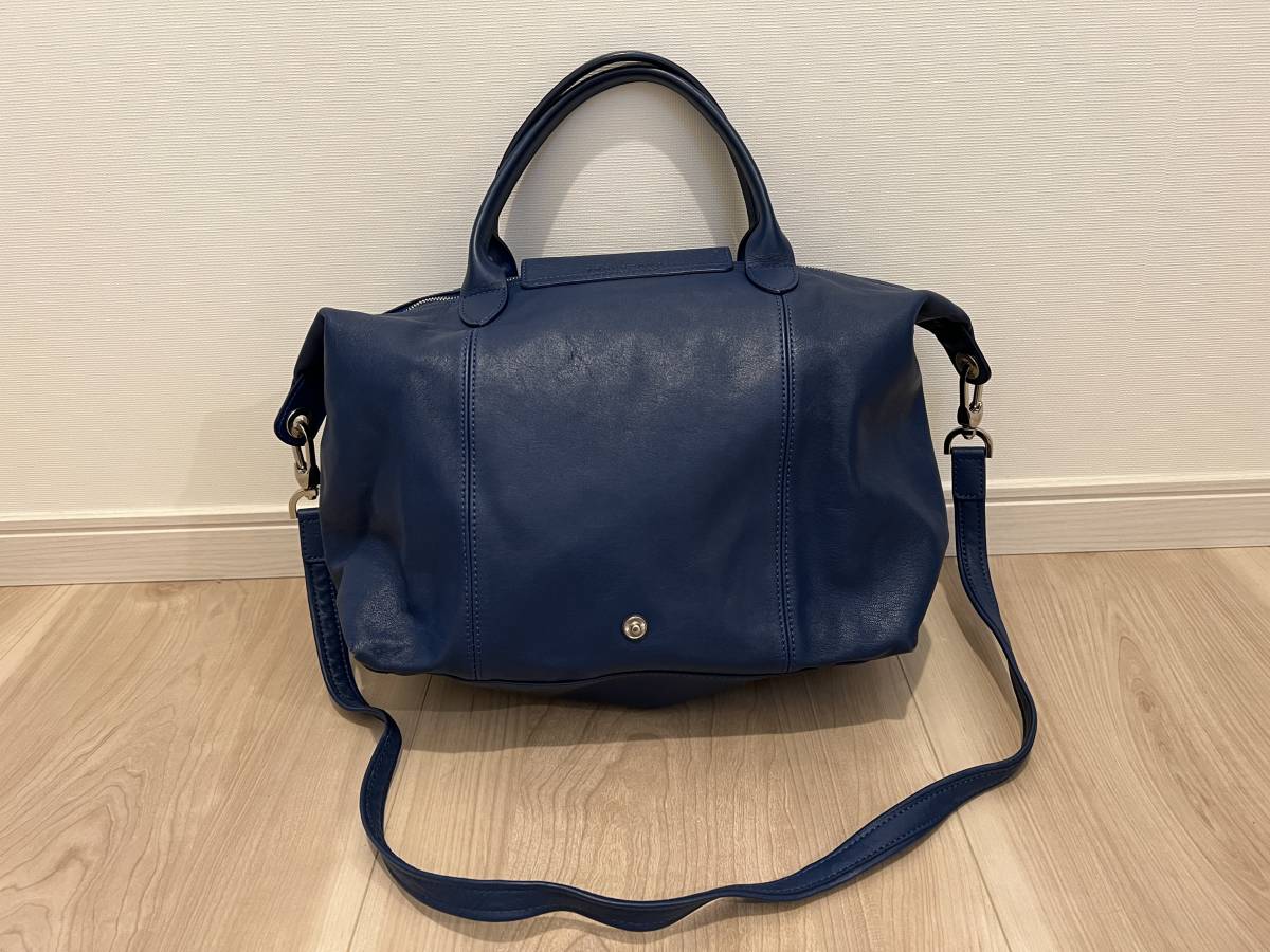 ロンシャン/LONGCHAMP 2WAY レザー ハンドバッグ プリアージュ ブルー トート ショルダーバッグ 革_画像2