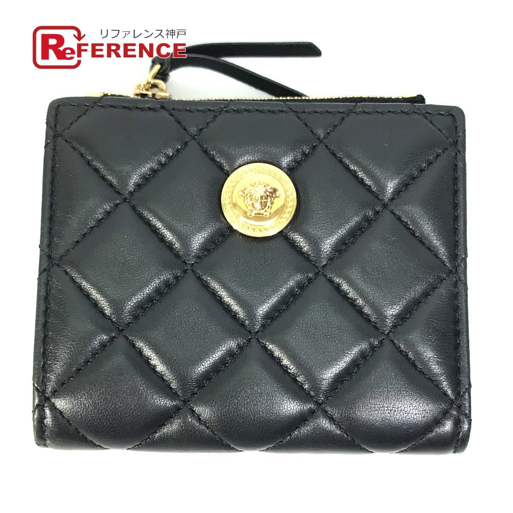  beautiful goods VERSACE Versace mete.-sa compact wallet 2. folding purse black men's [ used ]