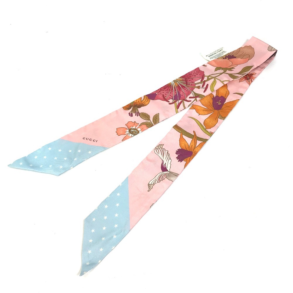 GUCCI グッチ 583480 ネックボウ バンドースカーフ フローラ 花柄 フラワー スカーフ ピンク レディース【中古】