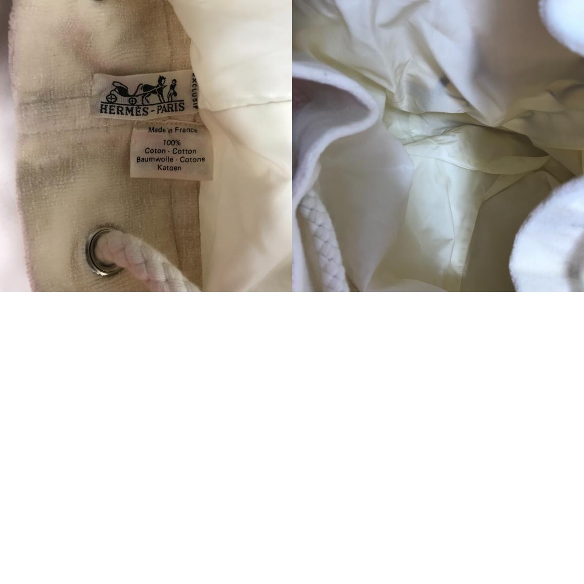 HERMES エルメス 巾着 パイル カバン ショルダーバッグ ホワイト レディース【中古】_画像10