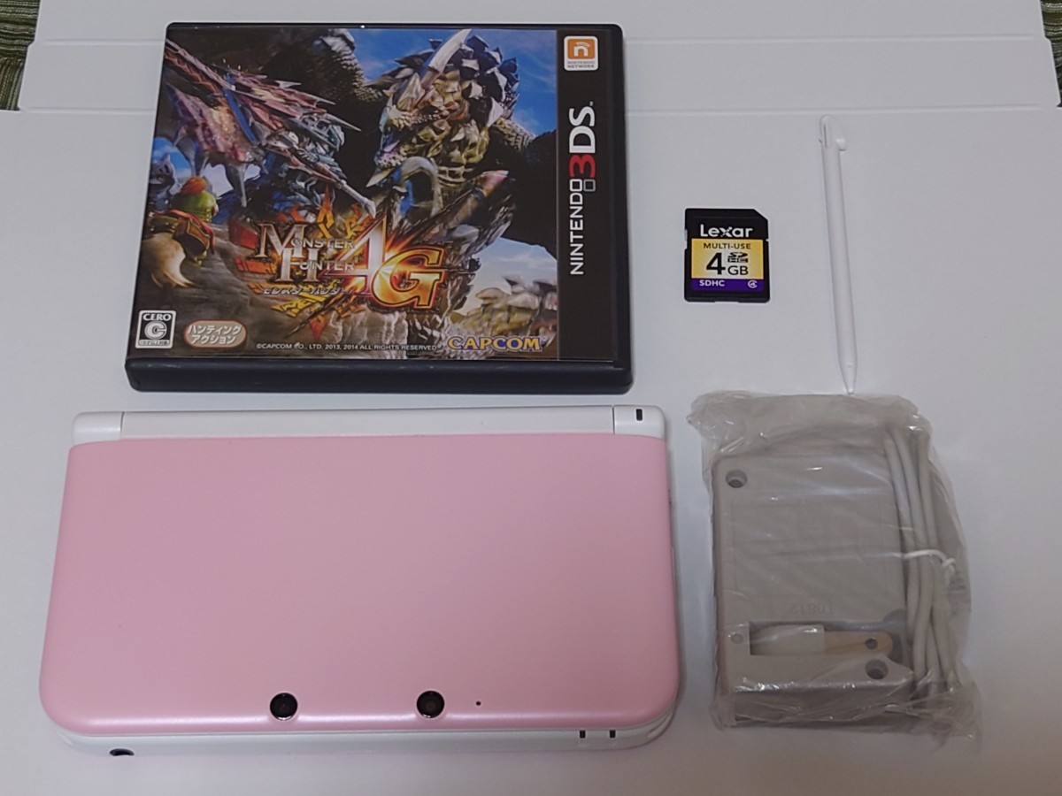 3DS LL 本体 ピンク 充電器 タッチペン SDカード モンスターハンター4G_画像1