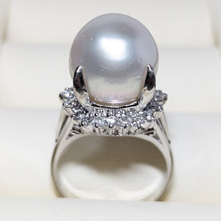 Pt900 natural diamond D0.4ct large grain 12.5mm White Butterfly pearl ring 11 number 