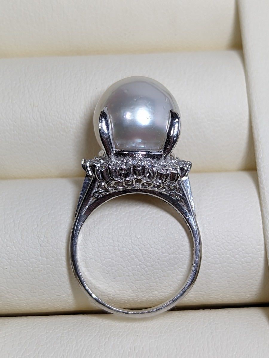 Pt900 natural diamond D0.4ct large grain 12.5mm White Butterfly pearl ring 11 number 