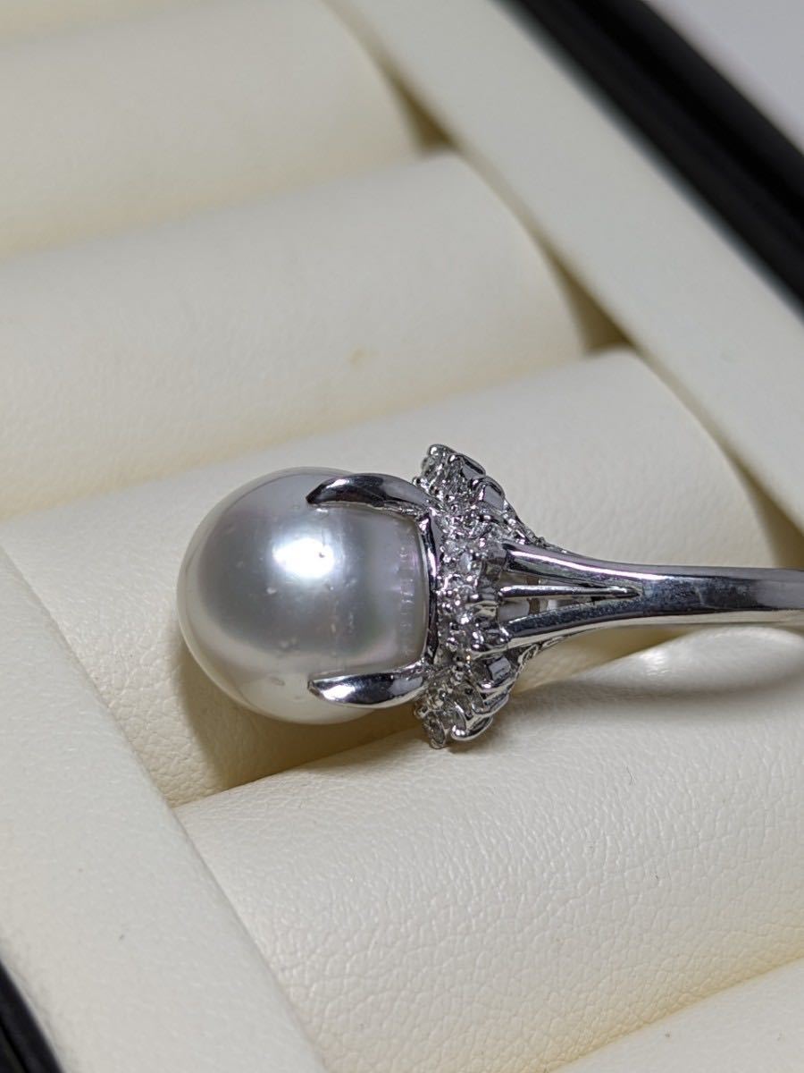 Pt900 natural diamond D0.4ct large grain 12.5mm White Butterfly pearl ring 11 number 