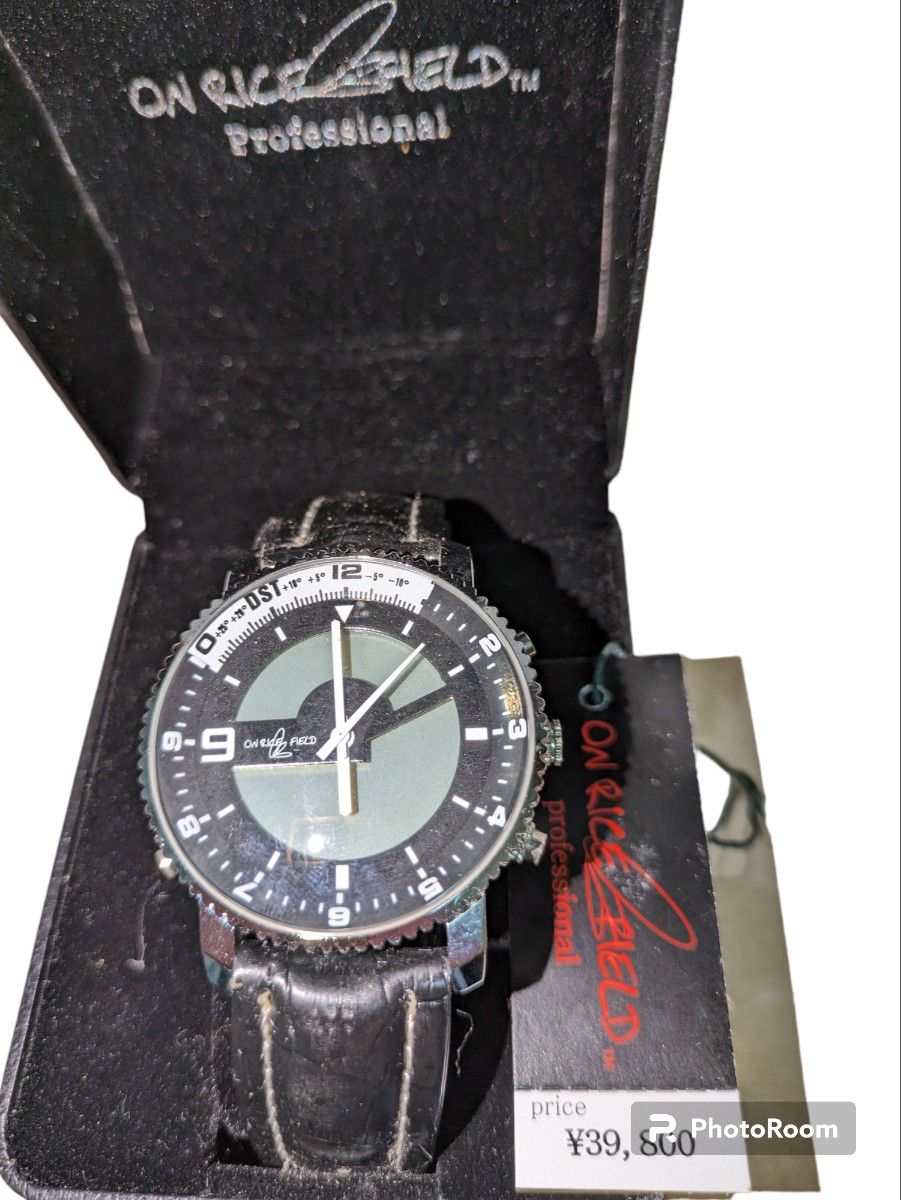 【ジャンク 扱い】中古 メンズ 腕時計 黒 ブラック レザーバンド 電池式 クウォーツ 定価 39800 