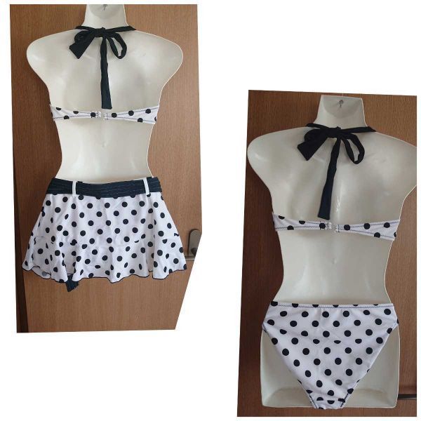 * white × black * polka dot pattern. bikini 3 point set *L* miniskirt attaching * wire entering *