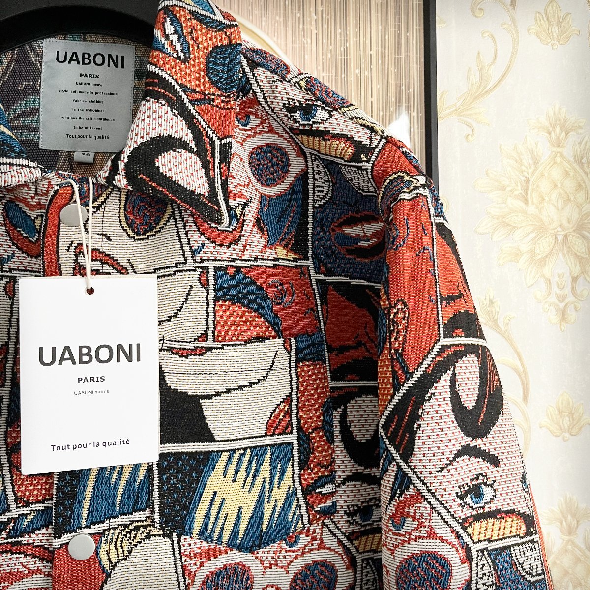 個性EU製＆定価7万◆UABONI*Paris*ジャケット*ユアボニ*パリ発◆高級リネン/麻 上質 重厚 オシャレ 豪華 長袖シャツ アメカジ 2XL/52_画像5