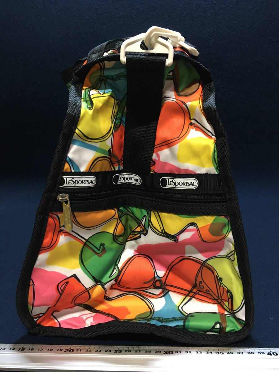 中古品 美品 LeSportsac レスポートサック 大き目 ボストンバッグ ショルダーバッグ 眼鏡柄 使用 浅目 ナイロンバッグ エコバッグ 斜め掛け_画像5