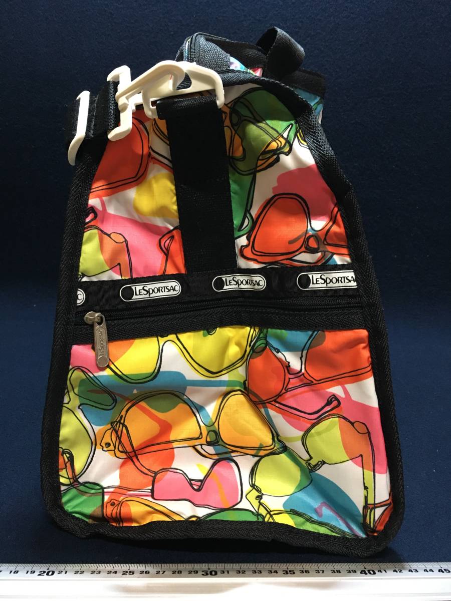 中古品 美品 LeSportsac レスポートサック 大き目 ボストンバッグ ショルダーバッグ 眼鏡柄 使用 浅目 ナイロンバッグ エコバッグ 斜め掛け_画像6