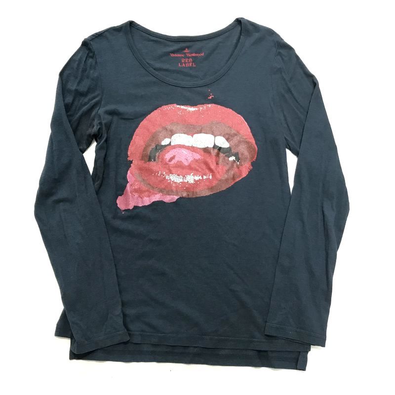【1円～】Vivienne Westwood RED LABEL ヴィヴィアンウエストウッド レッドレーベル GLITTER LIP リップ 唇 カットソー 2/ロンT Tシャツ_画像1