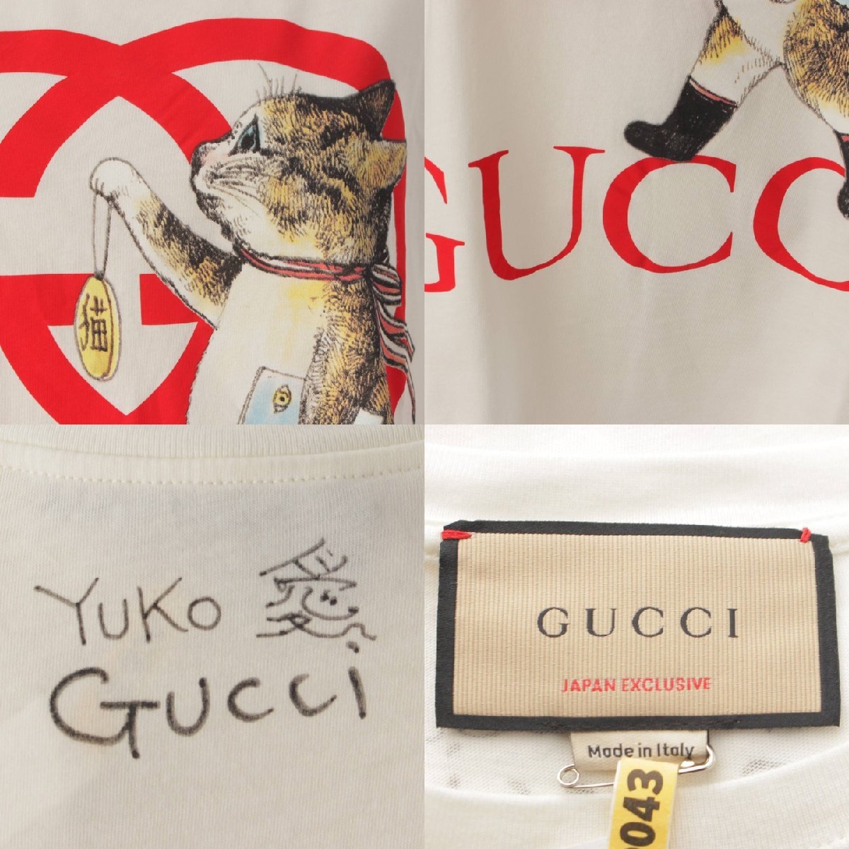 [ Gucci ]Gucci Higuchi Yoko Logo кошка принт короткий рукав футболка 615044 белый × красный S [ б/у ][ стандартный товар гарантия ]193864