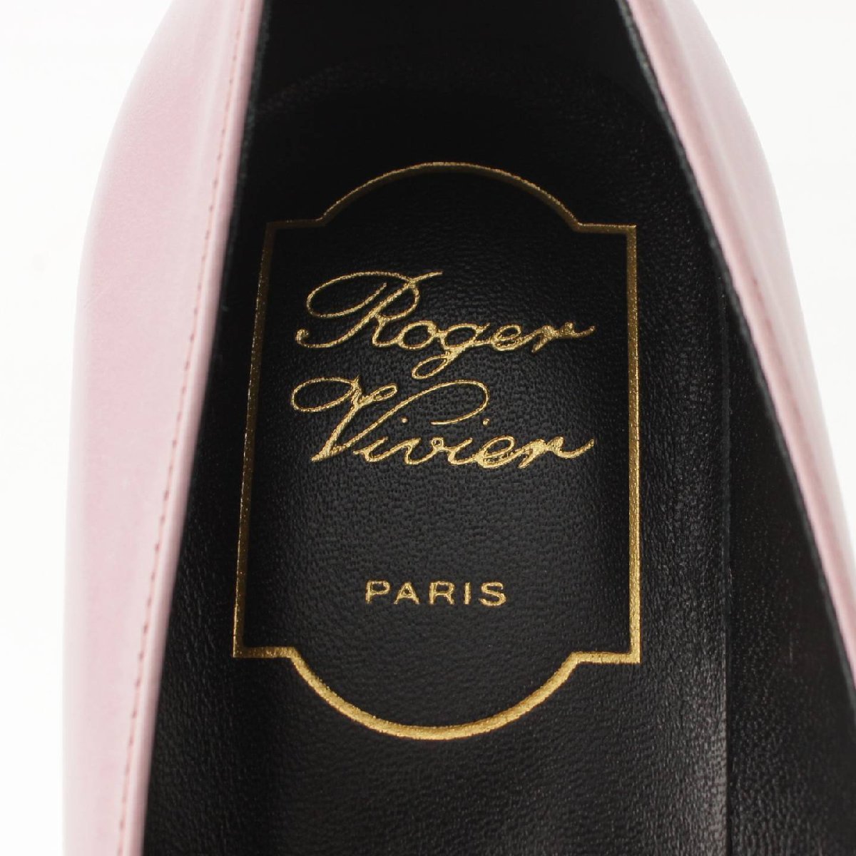 【ロジェヴィヴィエ】Roger Vivier スクエアバックル パテント レザー ヒール パンプス ピンク 37 1/2 未使用【中古】190254_画像7