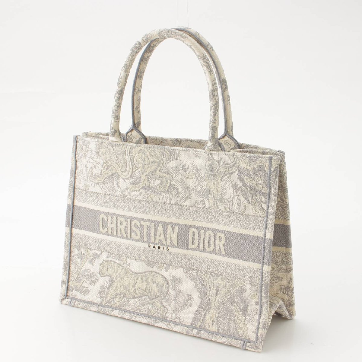 【クリスチャンディオール】Christian Dior キャンバス ブックトート スモール トワル ジュ ドゥイ ホワイト×グレー 【中古】190411_画像2
