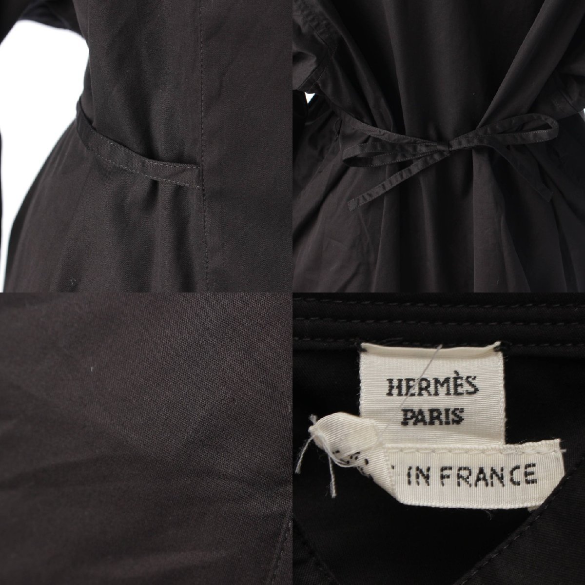 【エルメス】Hermes　　セリエボタン コットン 無地 シンプル ひざ丈 シャツ ワンピース ブラック 【中古】【正規品保証】193805_画像8