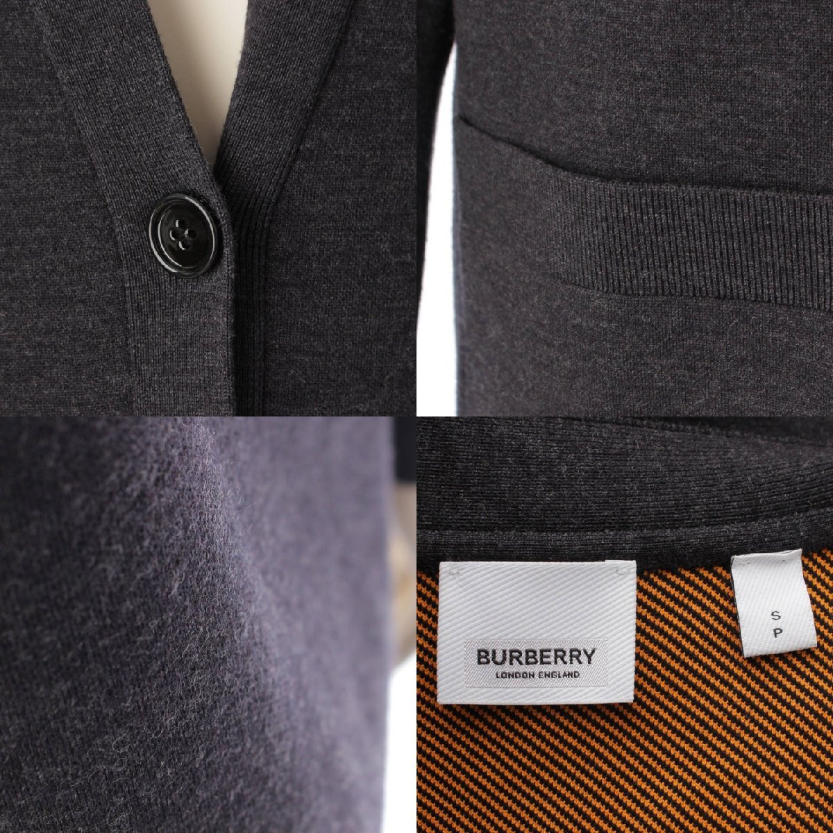 【バーバリー】Burberry メンズ メリノウール ロゴ オーバーサイズ カーディガン チャコールグレー S 【中古】192040_画像9