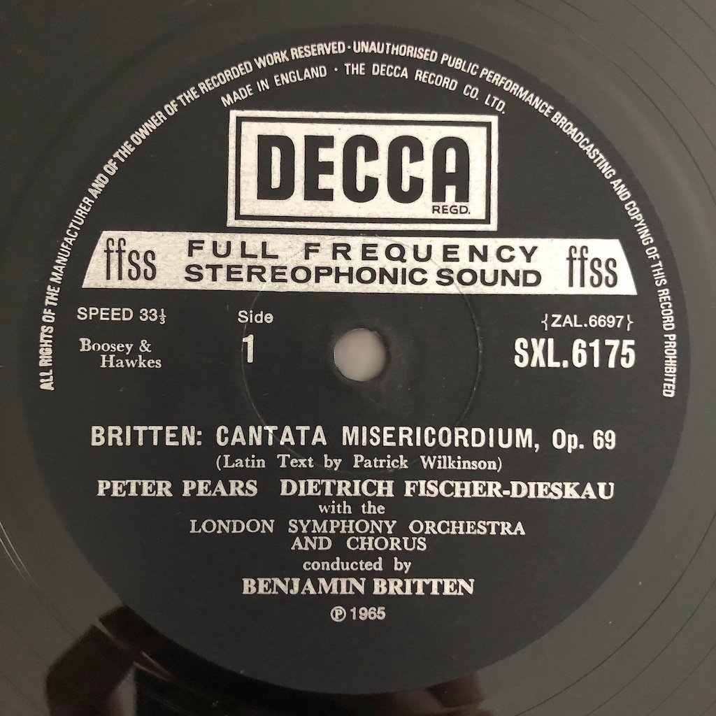 LP/ フィッシャー＝ディースカウ、ブリテン / ブリテン：カンタータ・ミゼリコルディウム / UK盤 ED4 DECCA SXL6175 31121-3451_画像3