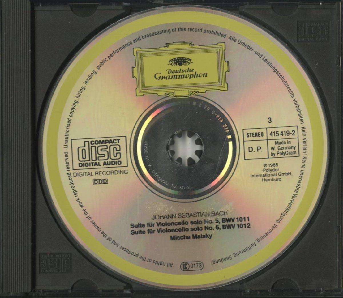 CD/3CD/ マイスキー / J.S.バッハ：無伴奏チェロ組曲 / 輸入盤 西独プレス 日本語ライナー付 F95G50238/40 415416-2 31102M_画像5