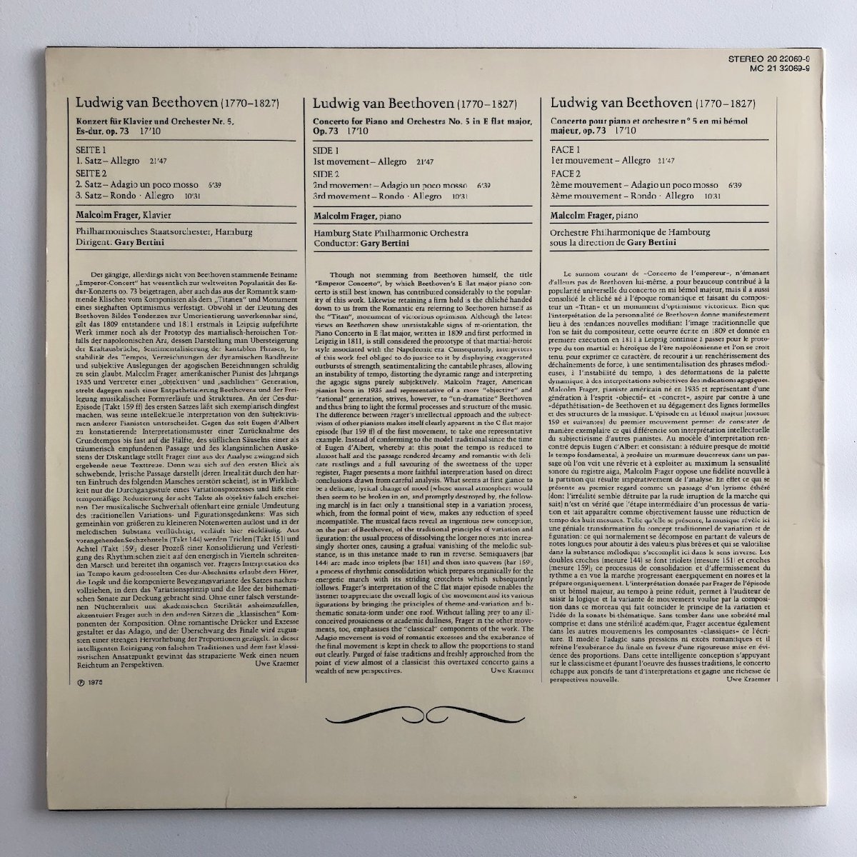 LP/ フレイジャー、ベルティーニ / ベートーヴェン：ピアノ協奏曲第5番「皇帝」/ ドイツ盤 BASF 2022069-9 31101_画像2