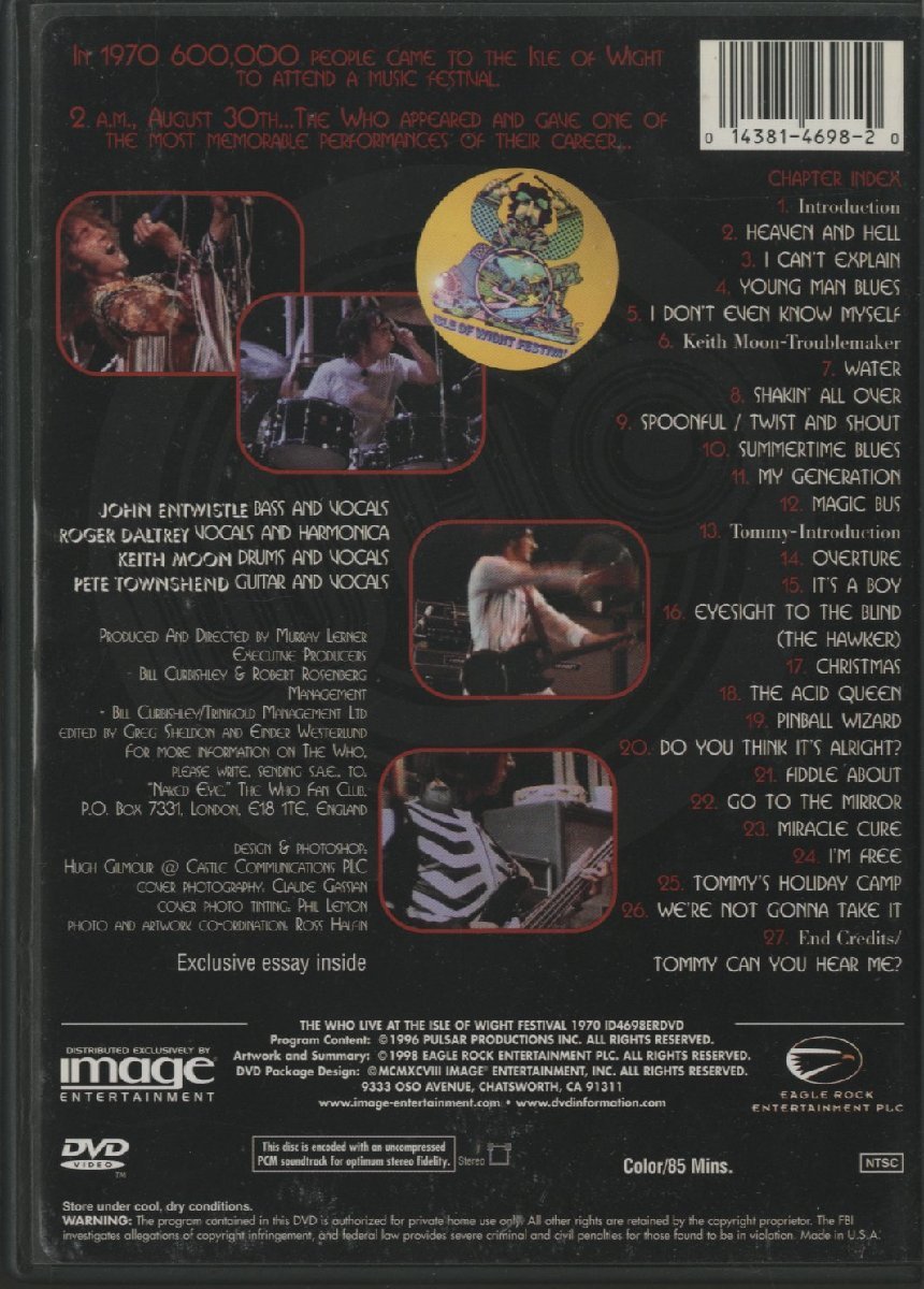 DVD / THE WHO / LIVE AT THE ISLE OF WIGHT MUSIC FESTIVAL 1970 / ザ・フー / 輸入盤 ID4698ERDVD 31113_画像2