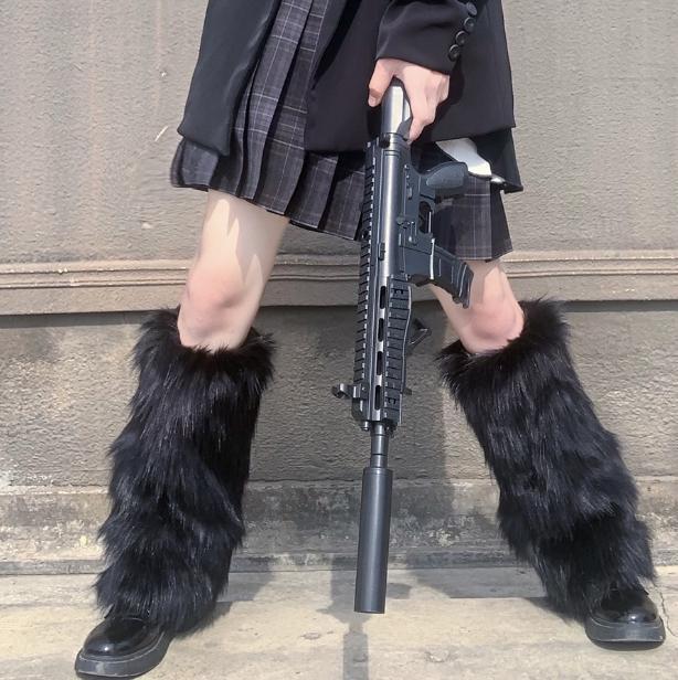 d.i.a ファーレッグウォーマー 黒 ブラック ギャル