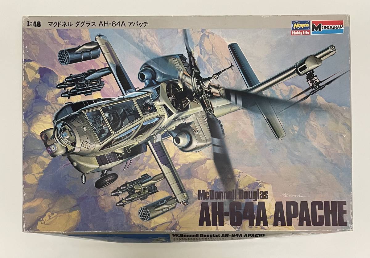 送料510円～ 希少 中袋未開封 未組立品 ハセガワ/モノグラム 1/48 マクドネルダグラス AH-64 アパッチ 攻撃用戦闘ヘリコプター プラモデル_画像1